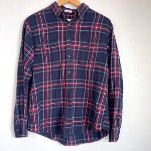 Basic Editions Flannel Classic Fit Long Sleeve Tartan Plaid Cotton Shirt Mens M
